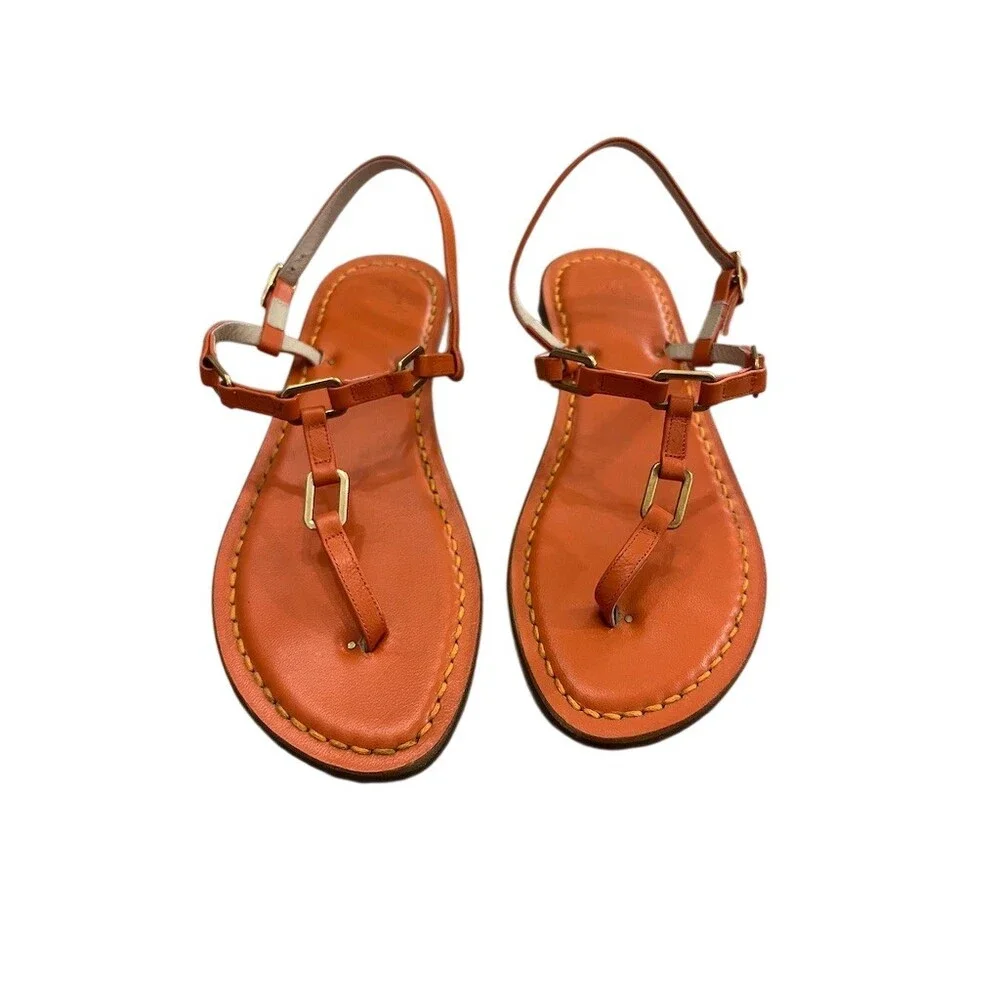 Luna Mulier Sandals Womens EU 38 Orange T-Strap Thong Flat Buckle